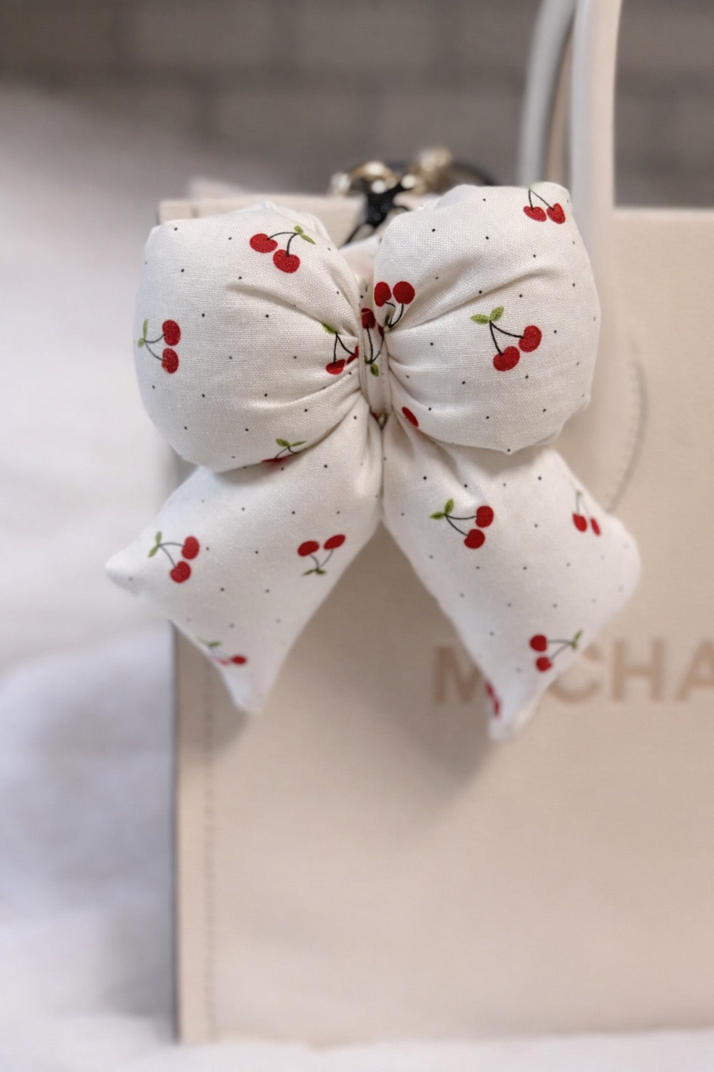 Cherry Red Puff Bow Keychain