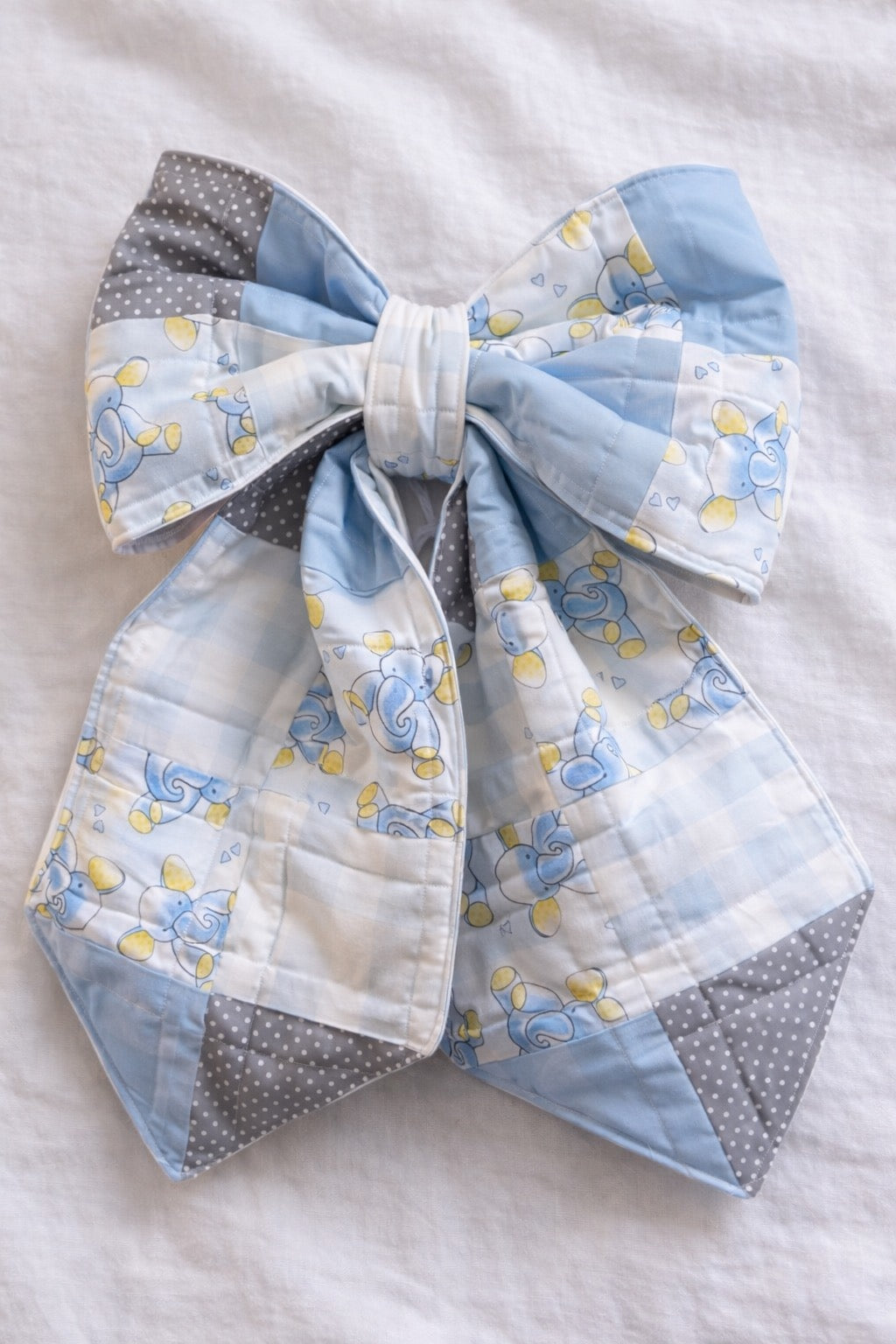 Blue Elephant Quilted Bow