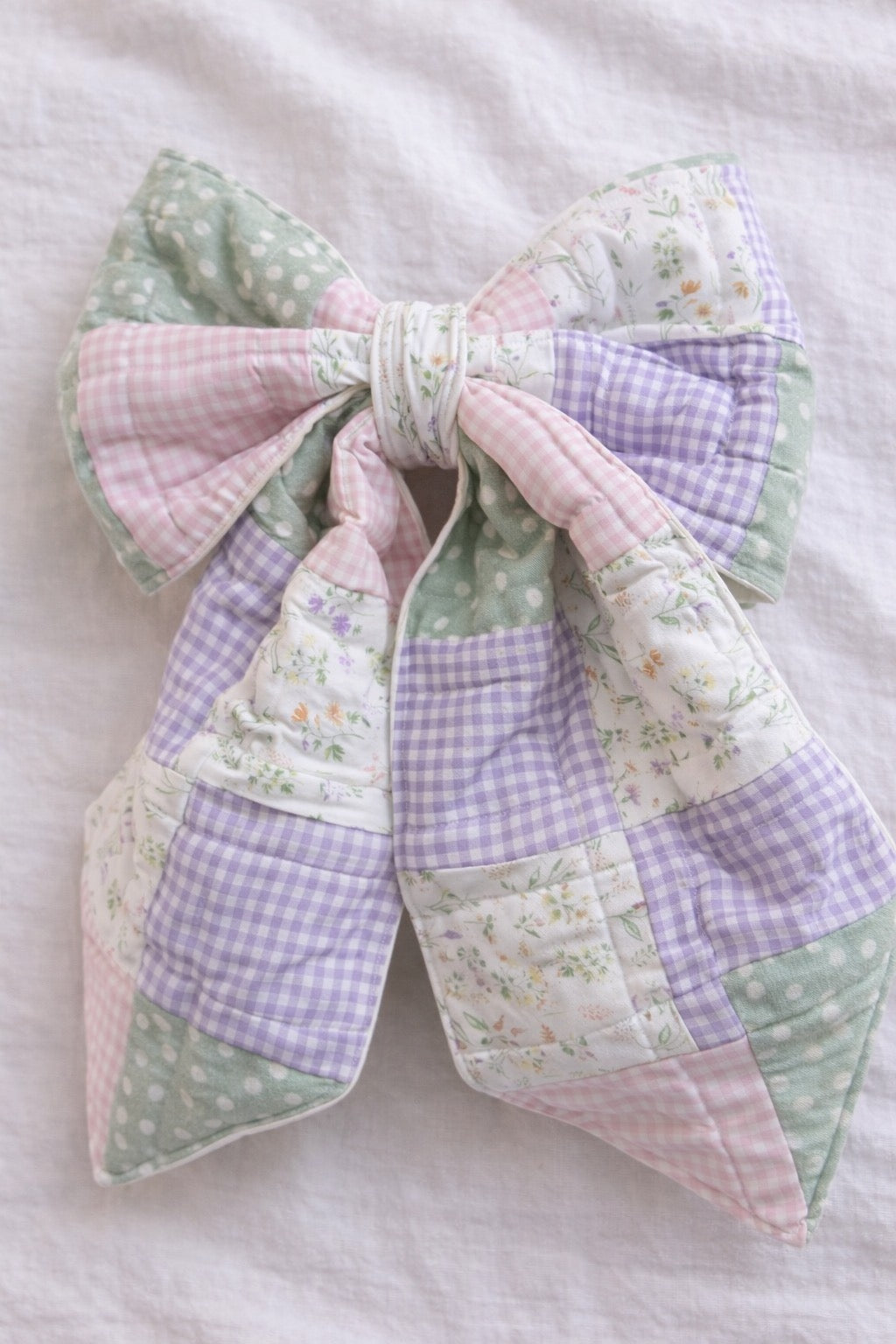 Delicate Wildflower Gingham Quilted Bow
